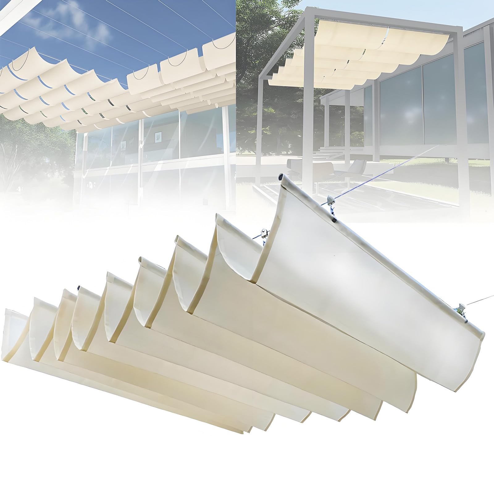Retractable Wave Shade Canopy Cover - Telescopic Pergola Awning with Installation Kit for Outdoor Patio - 1.8m x 12m UV Protection Weather-Resistant