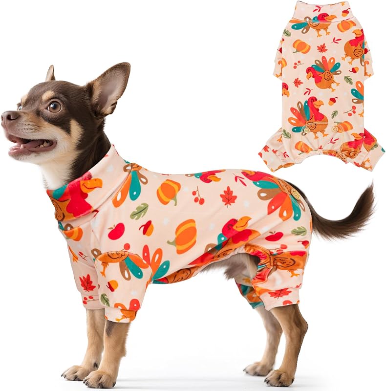 Pijama para Cachorro KYEESE em Veludo Macio com Gola Alta e Estampa de Thanksgiving — Tamanho Pequeno