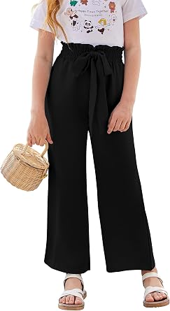 SySea Girls Wide Leg Pants Kids Belted Dress Pants Lounge Trousers | Cute Print, High Waisted, Loose Fit, Comft Palazzo Linen Pants