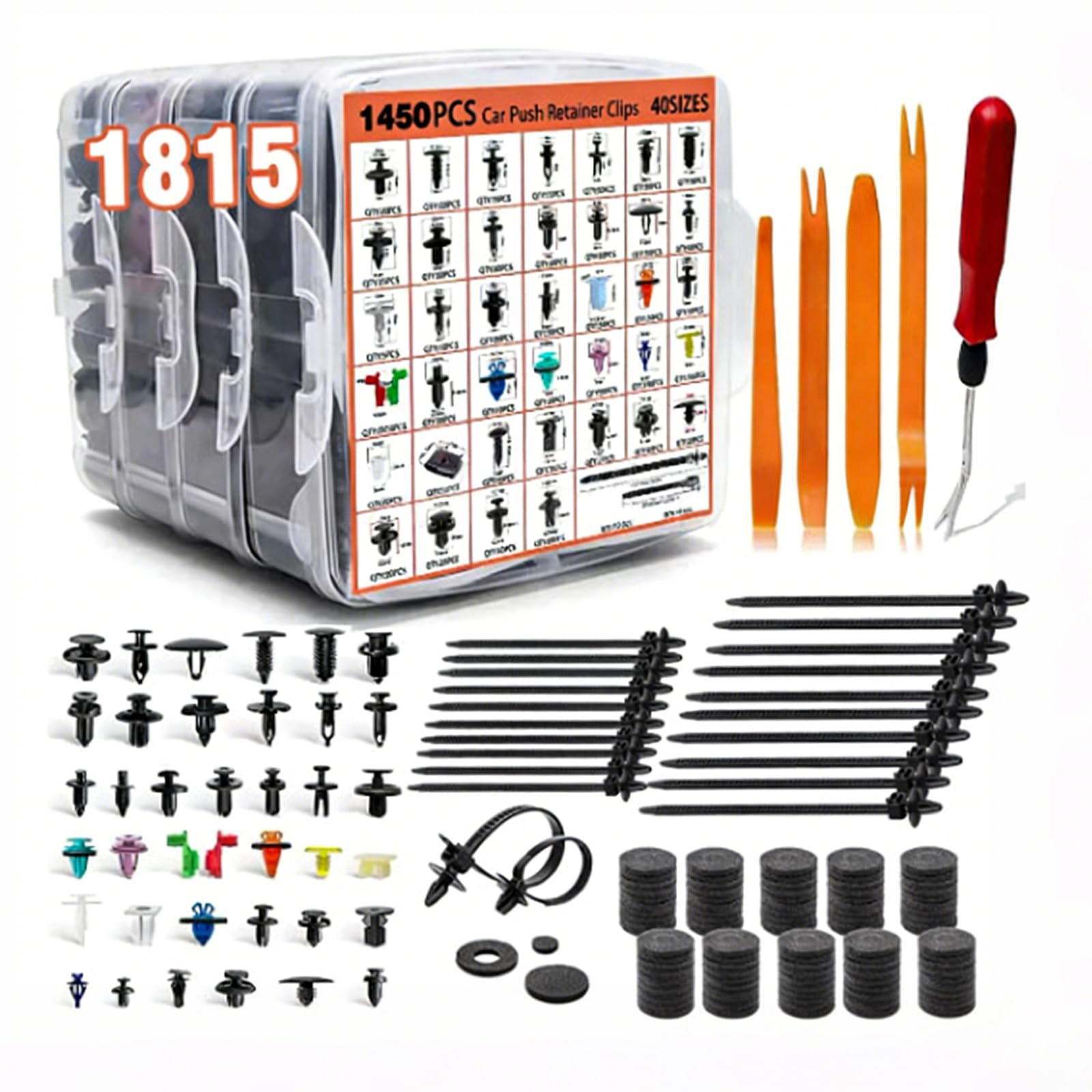 YOUNTHYE 1815-teiliges Auto-Verkleidungs-Clips & -Befestigungs-Set, Universal-Auto-Halterungs-Clips, 40 Größen, Auto-Nieten-Set mit 20 Kabelbindern und Entfernungswerkzeug für Stoßstange, Tür