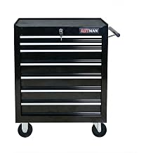 GDFStudio 24.2" 7-Drawer Rolling Tool Cart with Wheels, Steel Tool Cabinet with Ball Bearing Slides, Lockable Storage Trolley, Side Handle Workshop Tool Chest, Black