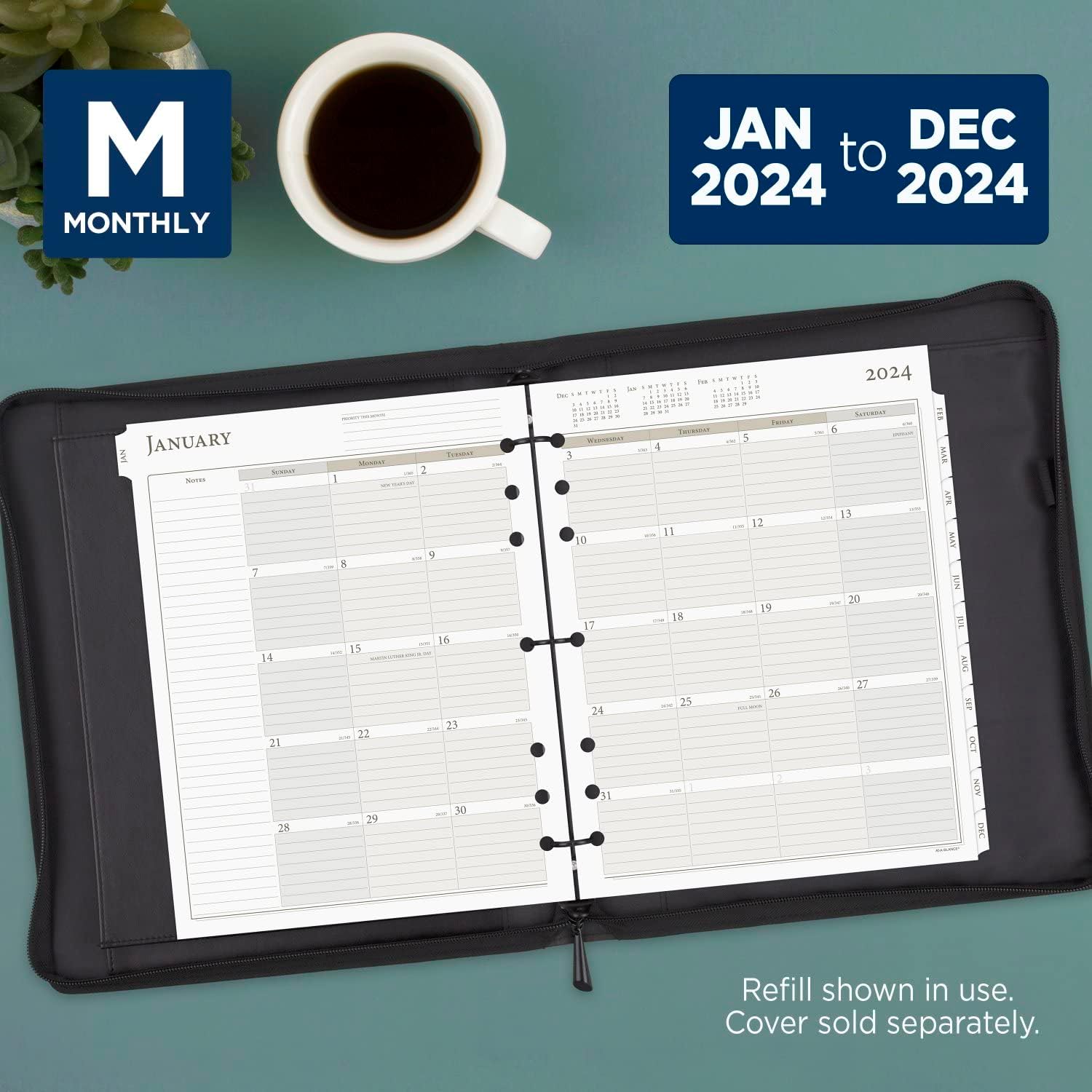 AT-A-GLANCE 2024 Monthly Planner Refill, 8-1/2" x 11", Folio Size 5, Loose-Leaf (491-685-24)