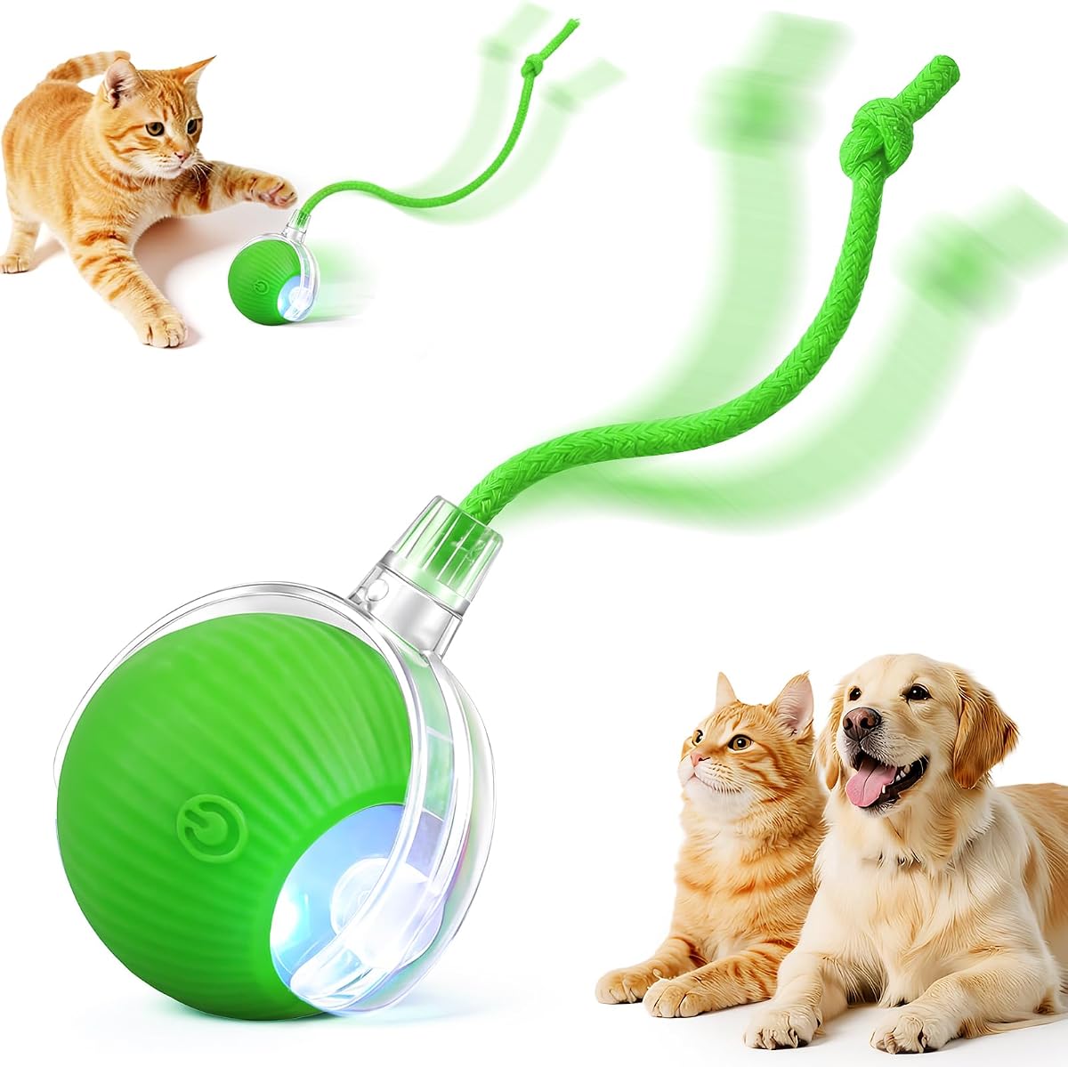 Juguete interactivo automático para perros y gatos, bola de persecución con estimulación electrónica rodante | Inteligente movimiento eléctrico estimulante recargable movimiento activado auto juego Teaser para el aburrimiento perro pequeño cachorro mascota, con cuerda