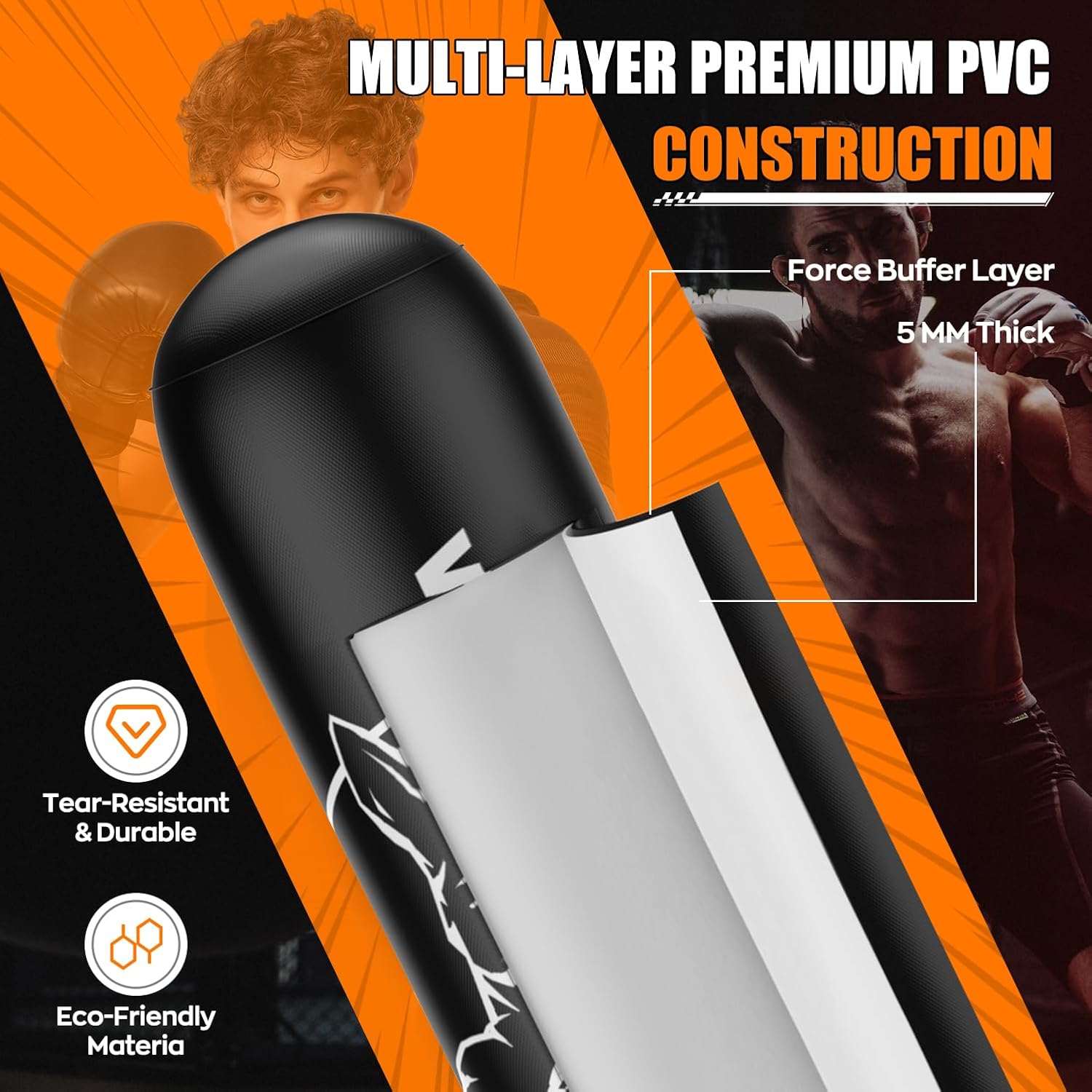 freestanding punching bag for adults teens, 69'' boxing bag with stand, kick boxing training equipment for mma, muay thai, kickboxing, fitness for beginners black (single)