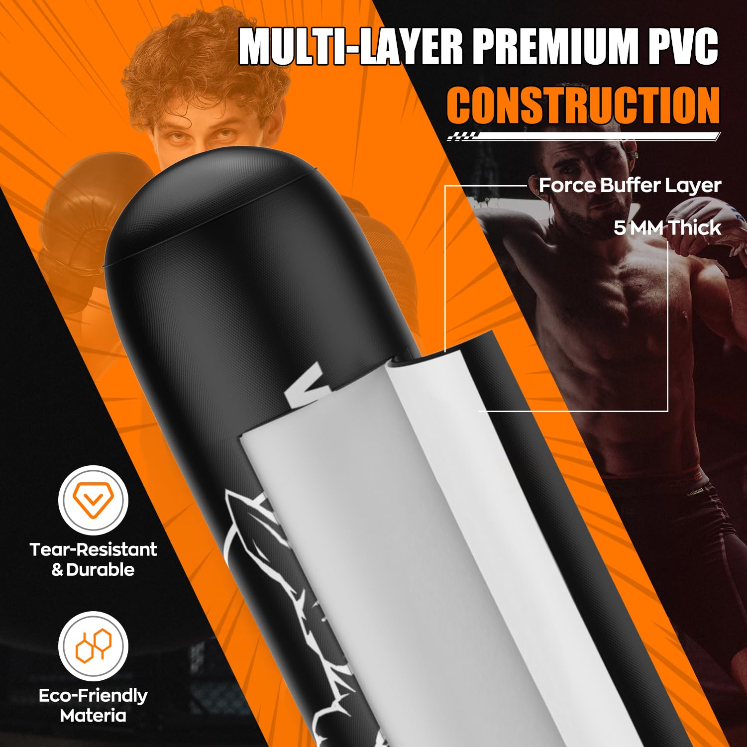 Sacco da boxe autoportante per adulti e adolescenti, sacco da boxe in PVC ispessito da 180 cm per adulti, sacco da boxe pesante, sacchi da kickboxing per muay thai, mamme, allenamento di boxe, fitness