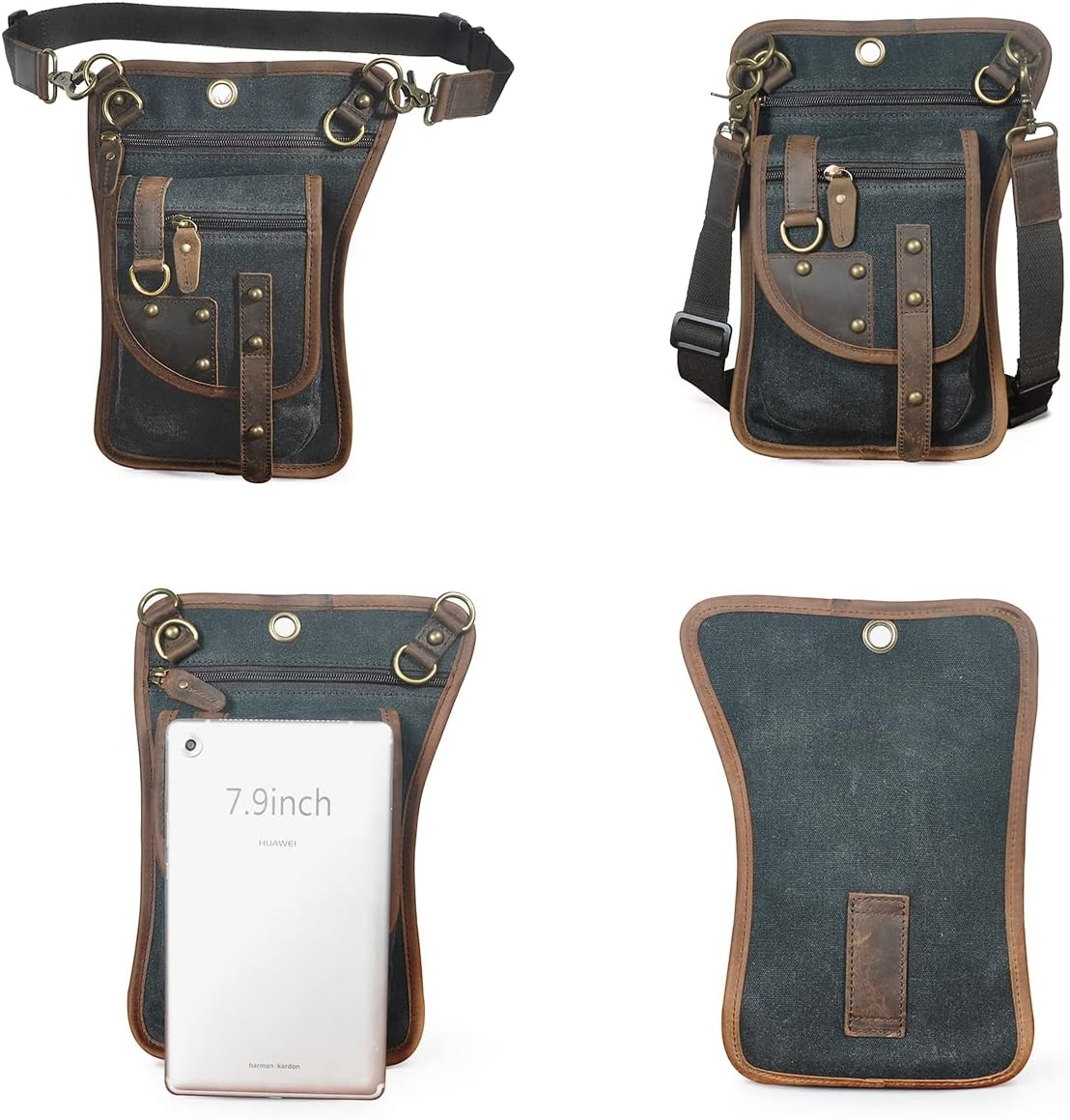 Canvas + Leather Motorcycle Travel Fanny Waist Pack Drop Thigh Leg Bag Pouch For Men Women FB2141 - Image 4