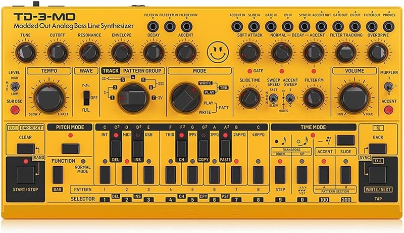 Behringer TD-3-MO-AM Sintetizador de línea de bajo analógico “Modded Out” con VCO, VCF controlable por MIDI y oscilador de subarmónicos