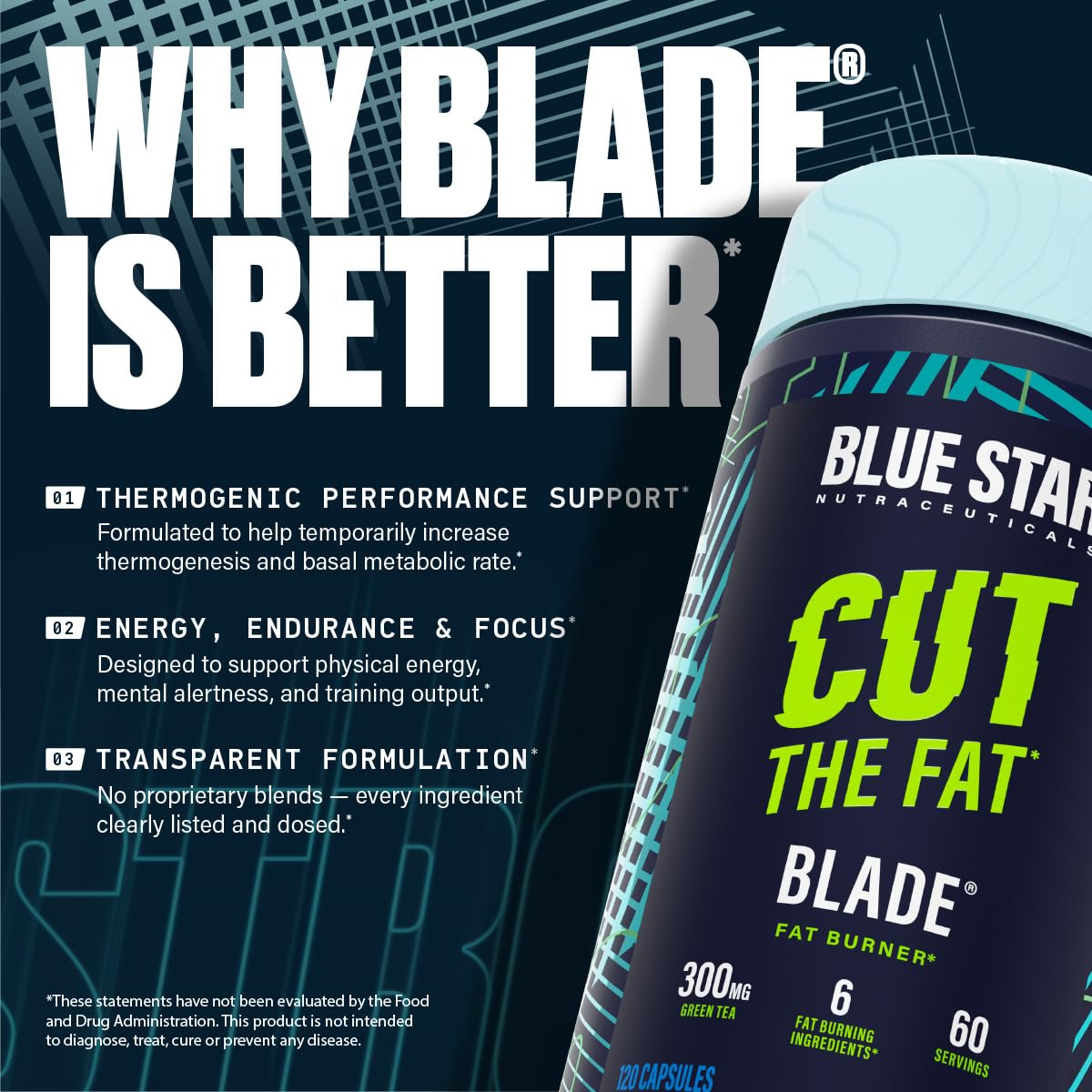 Blue Star Nutraceuticals Blade Thermogenic Fat Burner, 120 Veggie Capsules