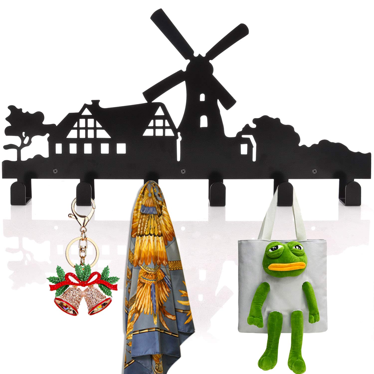 MATT SAGA Key Hook Rack - Heavy Duty Wall Mounted Hanger Clothes Hook with 6 Hooks - Decorative Wall Hooks Rail for Living Room Kitchen Bathroom, Storage for Jackets Hats Robes Towels Keys