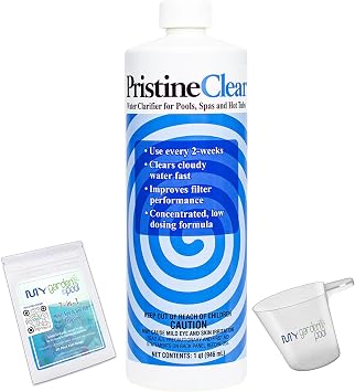 PristineClear 32 fl oz Pool & Spa Water Clarifier Removes Cloudiness and Enhances Filter Efficiency for Sparkling Water Includes My Garden Pool Measuring Cup
