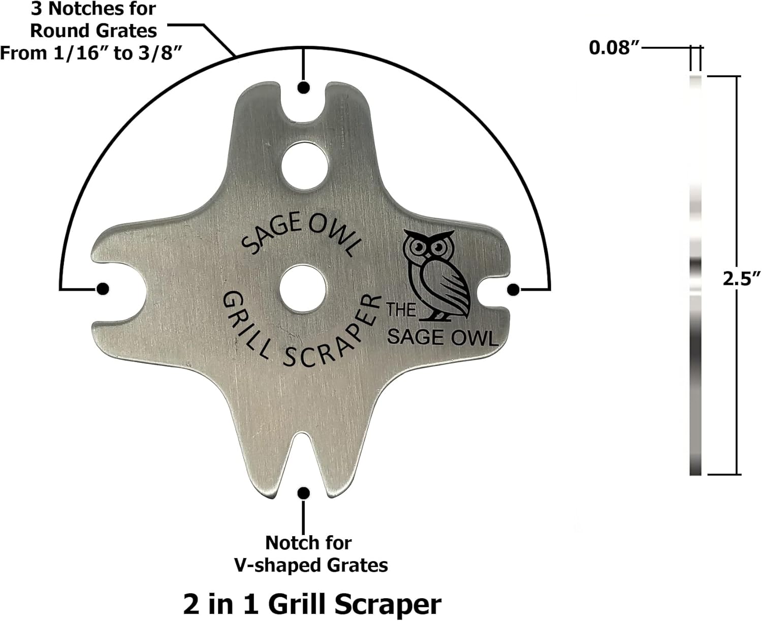 Sage Owl Bristle-Free Brass BBQ Grill Scraper with Handle Combo - Safe Stainless Steel Grill Cleaner for Outdoor Grills and Porcelain Grates - Barbecue Smoker Accessories Gift Ideas for Men