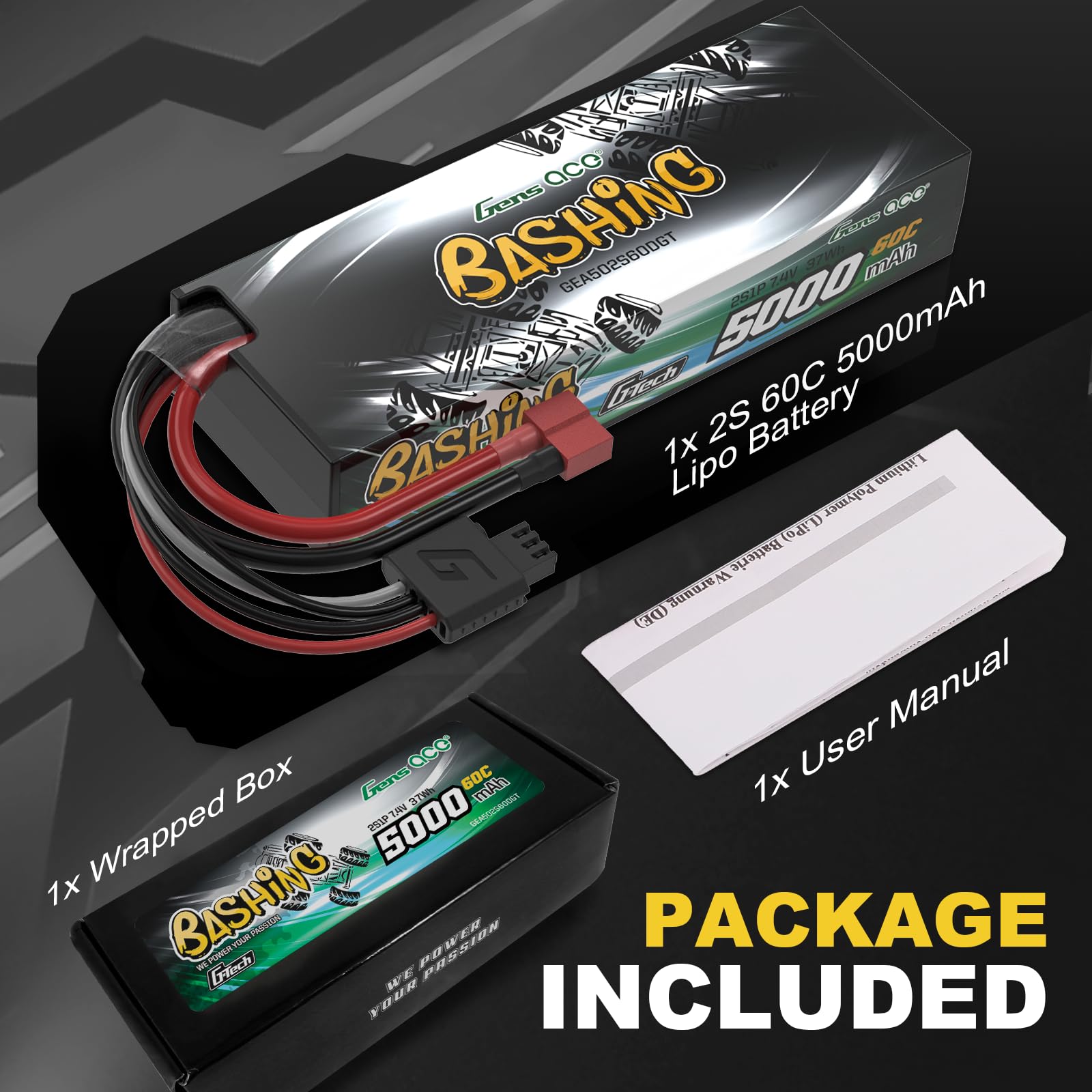 Batterie Gen ace lipo 2S 7.4V 350mAh 15C fils à souder