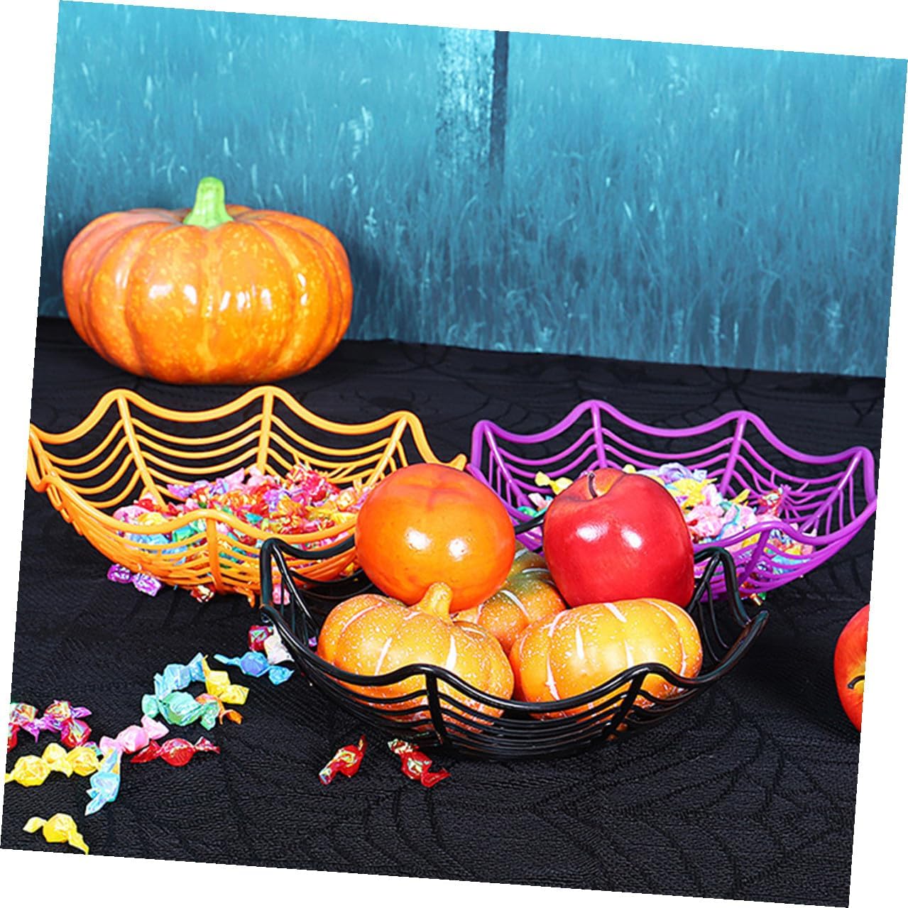 CALLARON Halloween Spider Web Fruit Basket Candy Server, 5pcs Plastic