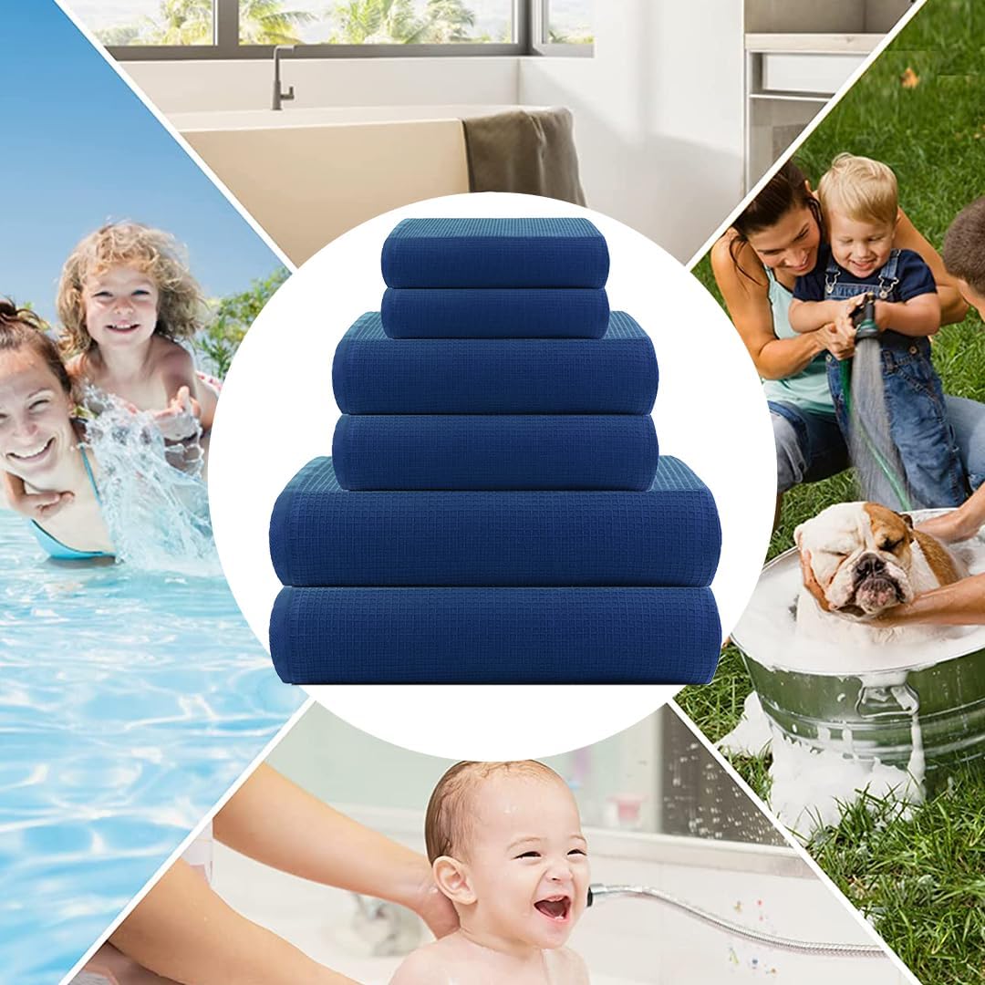 CASA COPENHAG–Coffret Cadeau de 4 Serviettes de Bain, 600g/m²,Bleu Marine | waffle Ensemble serviettes 100 % coton égyptien,140×70cm, pour la plage,la douche et la piscine,(cadeau pour femmes/hommes)