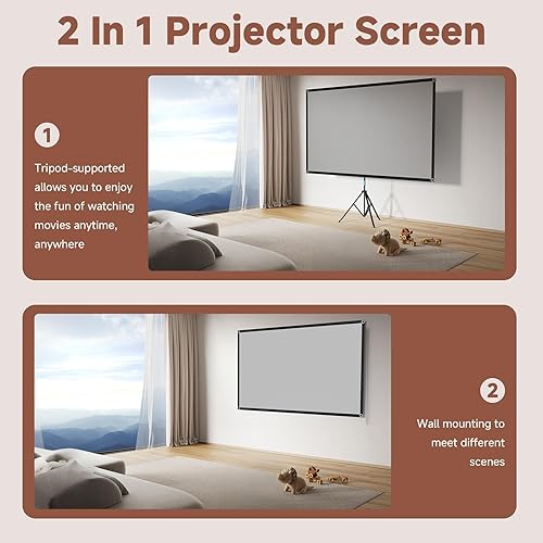 Miniatura 7 de Pantalla de proyector con soporte, pantalla de proyector portátil de 80 pulgadas para exteriores e interiores, pantalla de proyección de fibra de