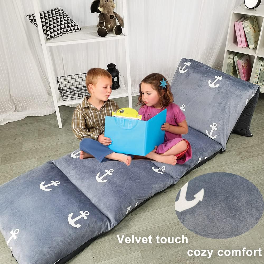 ICOPUCA Floor Lounger Pillow casing for boy Girl, Soft Minky Plush, Anchor Print, Cover/Sleeve Only! Perfect Reading and Watching TV Cushion - Excellent for Sleepovers, Queen Size;