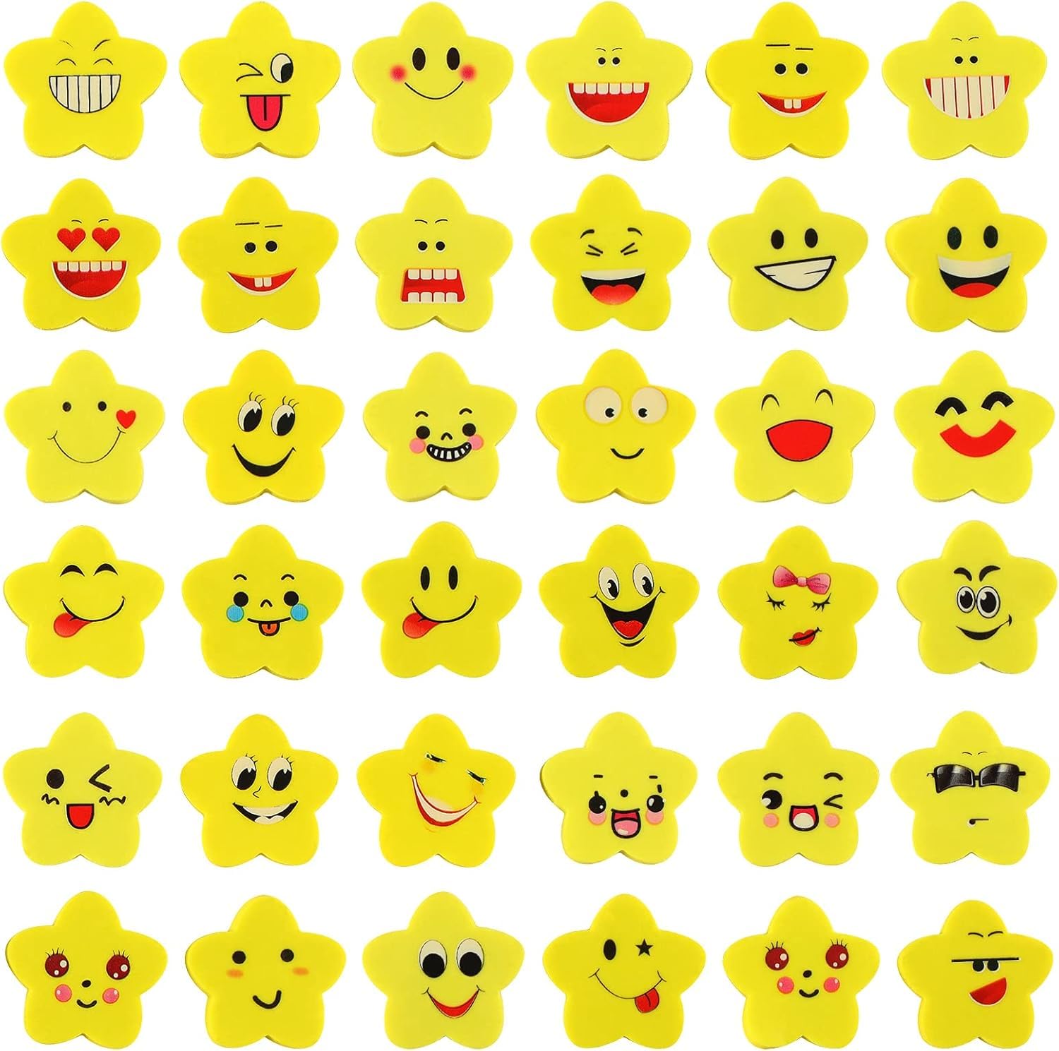– 100 Pcs Smile Star Rubbers Erasers, Yellow Novelty Erasers, Cute Stationary Set for Party Bag Fillers, School Classroom Rewards, Easter Spring Prizes & Teacher Gifts