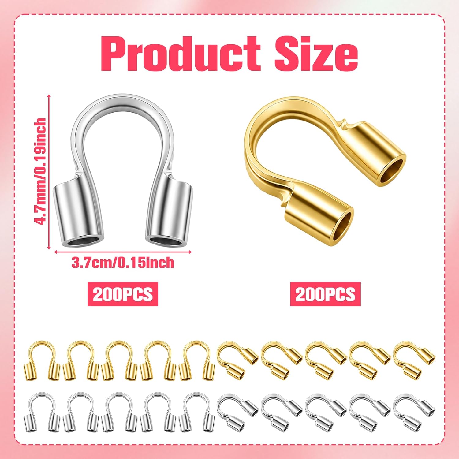 400 Wire Guards for Jewelry Making U Shape Cable Thimble for Jewelry Making Gold, Silber for DIY Earring Necklace Bracelet