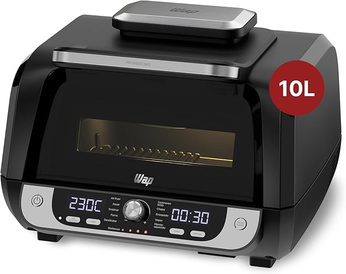 WAP Fritadeira Elétrica Air Fryer Barbecue Digital 12 em 1, 10 Litros
