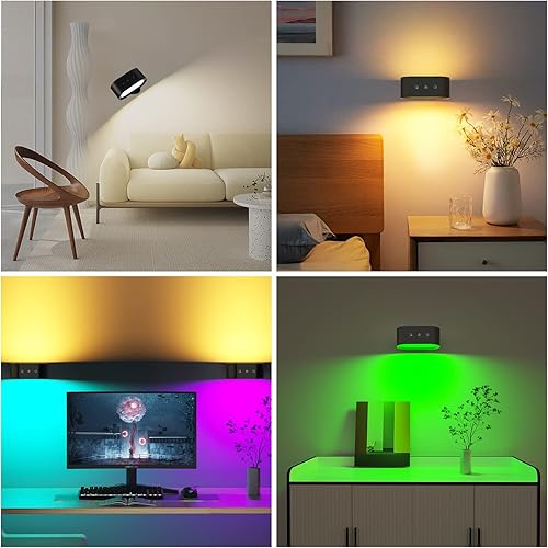 Miniatura 6 de Luces de pared, apliques de pared con pilas, iluminación ambiental RGB, lámpara de pared recargable que cambia de color con 3 temperaturas de color,