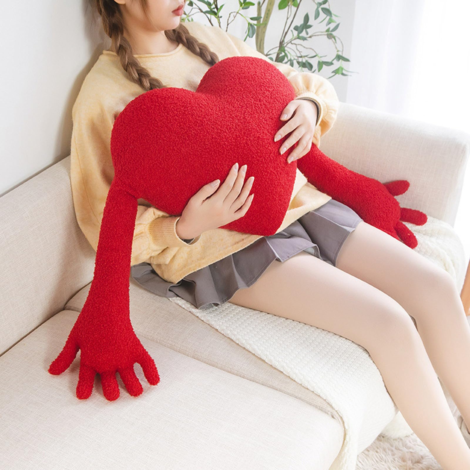 Heart Pillow Cute Red 3D Palm Plush Heart Shaped Throw Pillows Fluffy Soft Heart Plush Cushion for Couch Bed Kid Girls Women Valentine's Day Gift (Red,Large-19.69"x15.75")