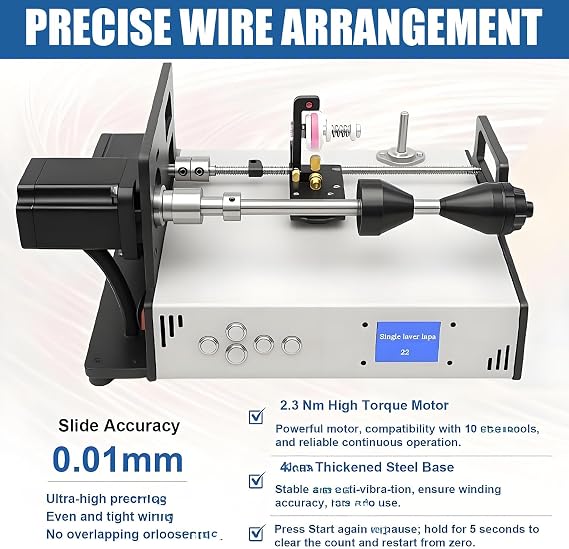 Automatic Coil Winding Machine, 900RPM Digital Wire Winder, Compatible with 18-46AWG, LCD Display for Coils, Fishing Lines