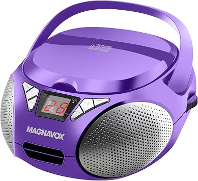 Magnavox Portable Top Loading CD Boombox with AM/FM Stereo Radio in Black | CD-R/CD-RW Compatible | LED Display | AUX Port Supported | Programmable CD Player | Purple