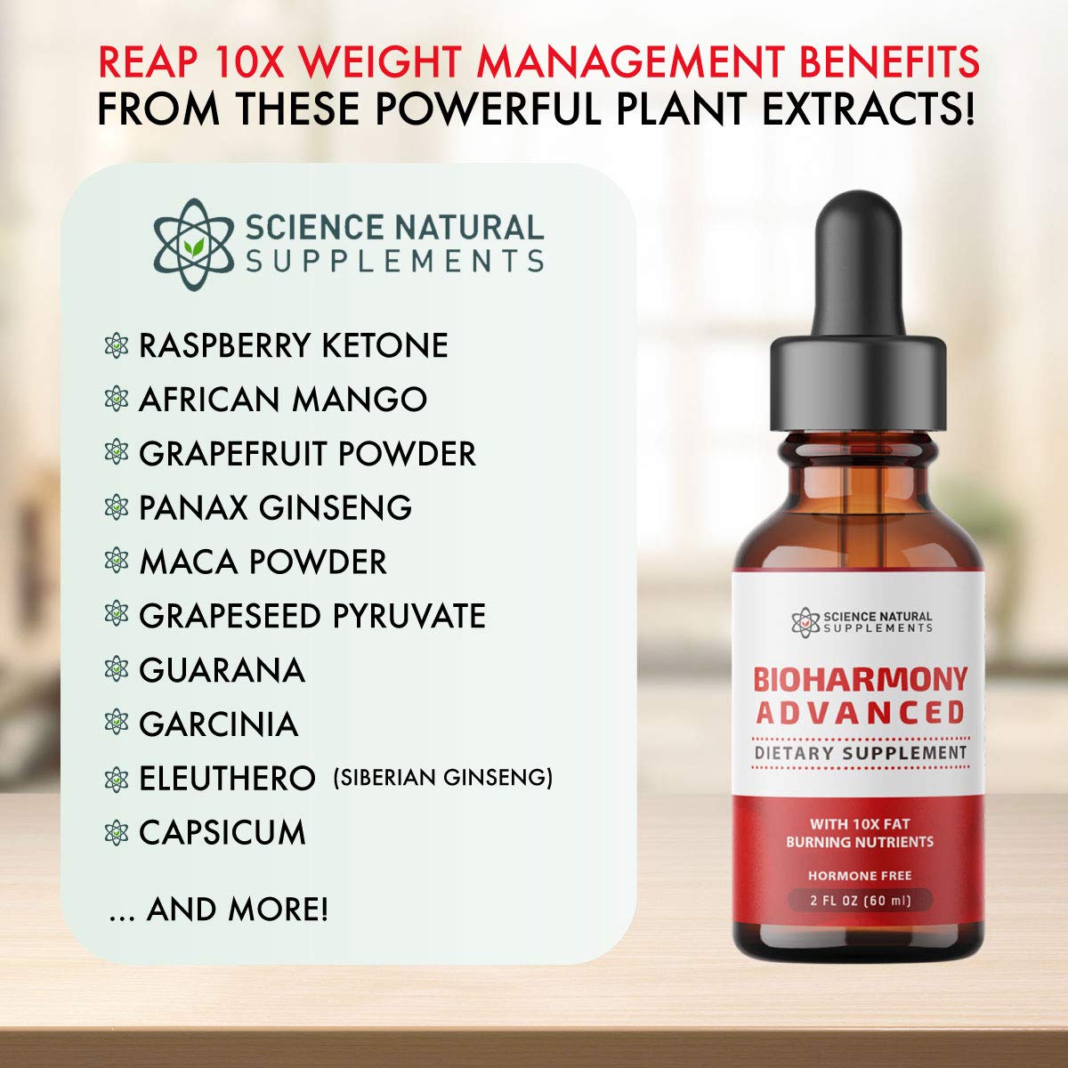 Science Natural Supplements: BioHarmony Advanced - Liquid Nutritional Drops with Raspberry Ketone - 120 Servings (2 fl. oz.) - Suitable for Keto and Low Carb Diet - Made in The USA