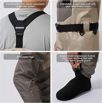 BASSDASH FW08 Mens Breathable Waders Waterproof Fly Fishing Chest Fishing