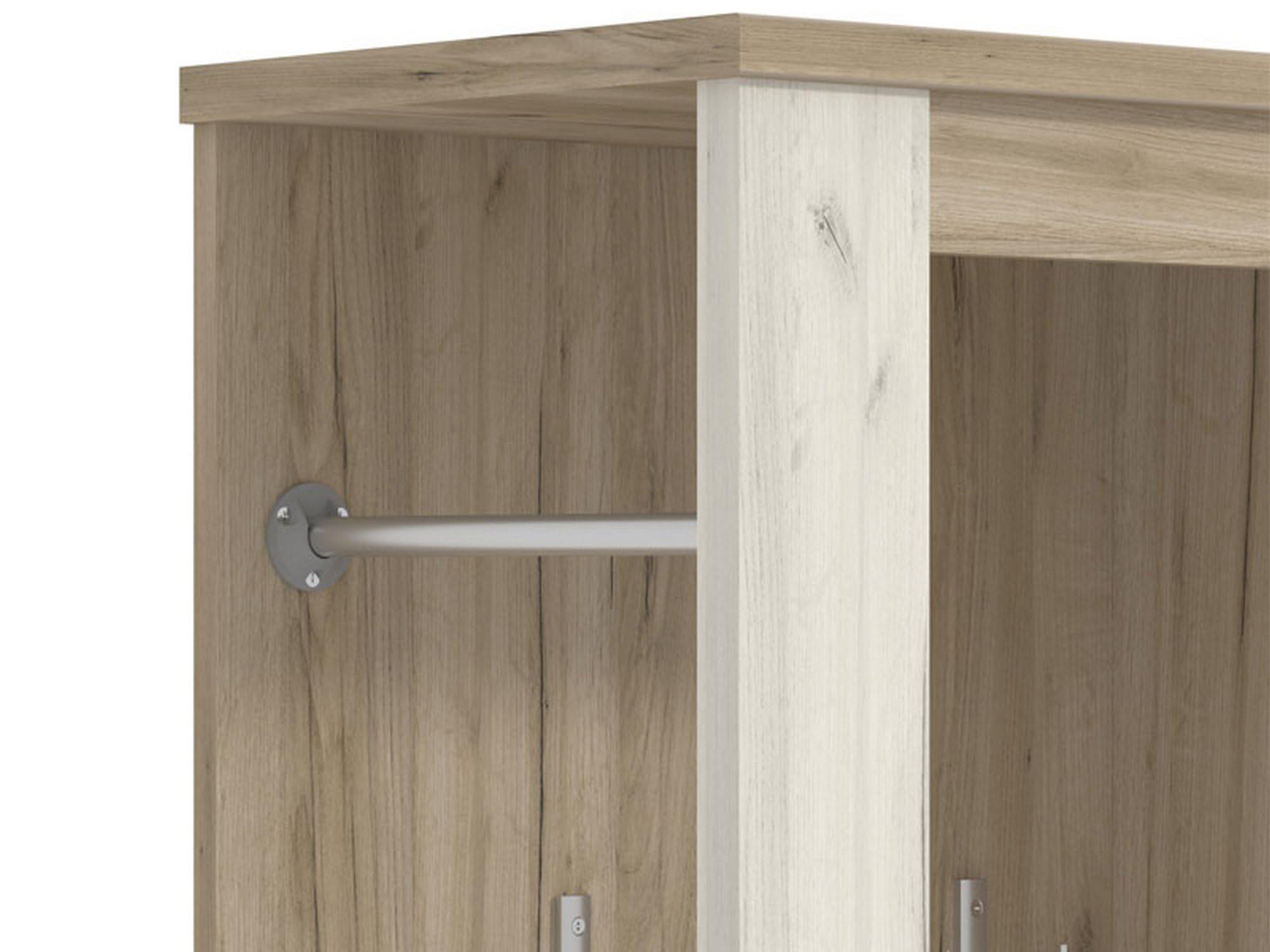 Dmora Mobile da Ingresso Kisaya 114x37x195h cm Bianco Larice Specchio Incluso 5 Ripiani, Appendiabiti
