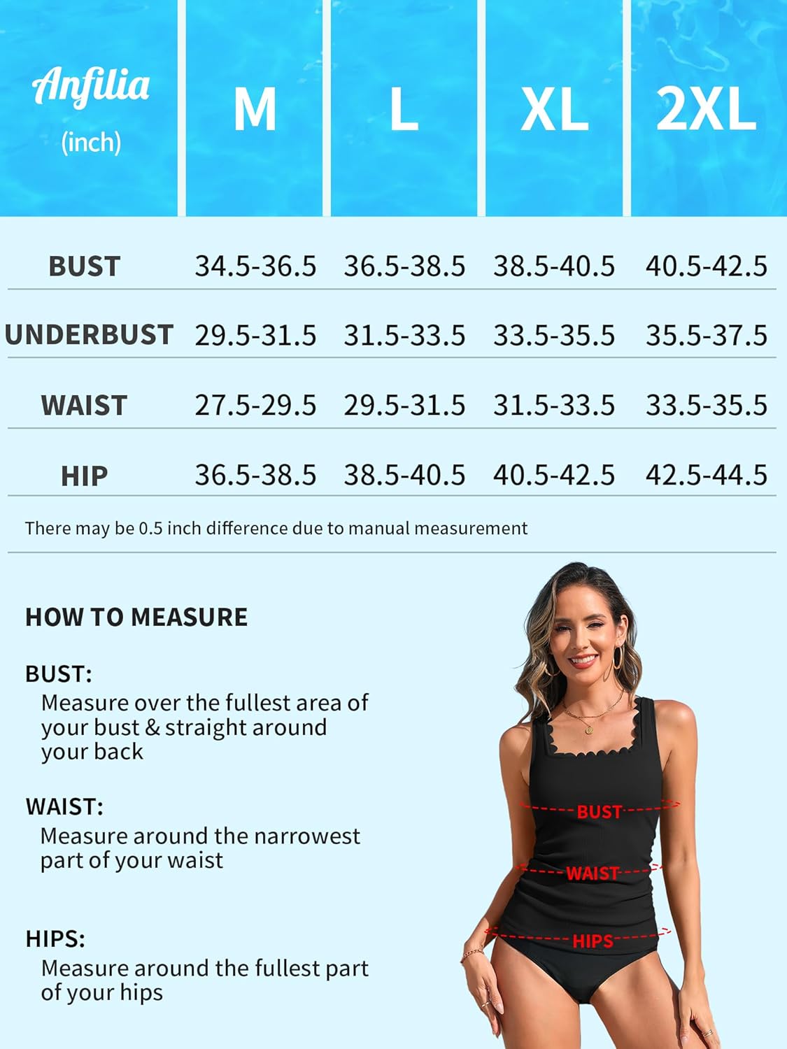 ANFILIA Scalloped Tankini Top Ribbed Bathing Suit Top Women Square Neckline Swimsuit Top - Image 8