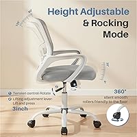 Vista 6 de DUMOS Home Office Computer Chair - Ergonomic Mid Back Desk with Lumbar Support and Rocking Mode, Height Adjustable with Fixed Armrest, for