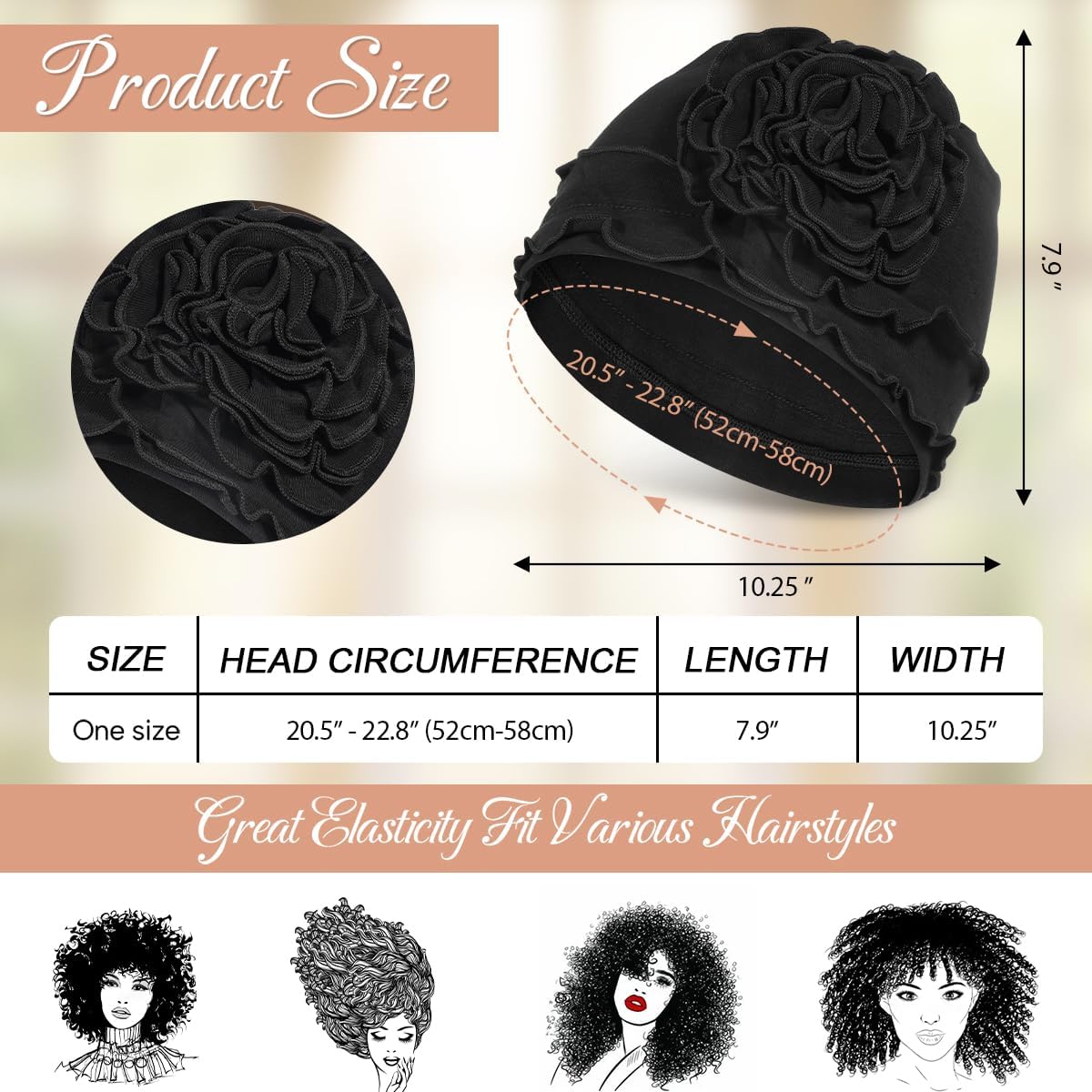 JarseHera 3PCS Cotton Chemo Headwear for Women Soft Cancer Caps Beanie for Hair Loss - Image 4