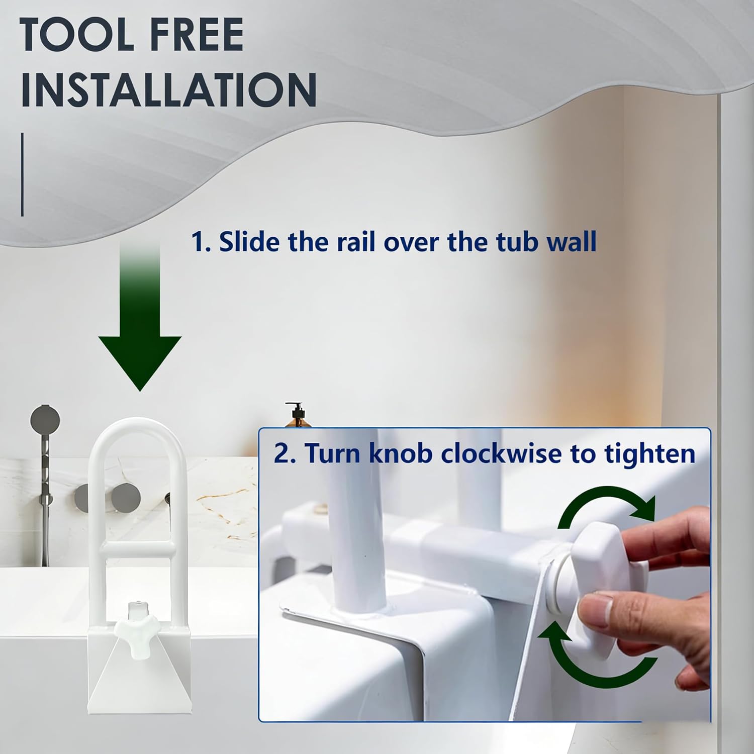 BeBecome Bathtub Safety Rail, Adjustable Shower Handle Grab Bar for Seniors & Kids, Heavy Duty Bathroom Safety Bar for Tub, Clamp-On Handrail Fits 3–7 Inch Tub Walls