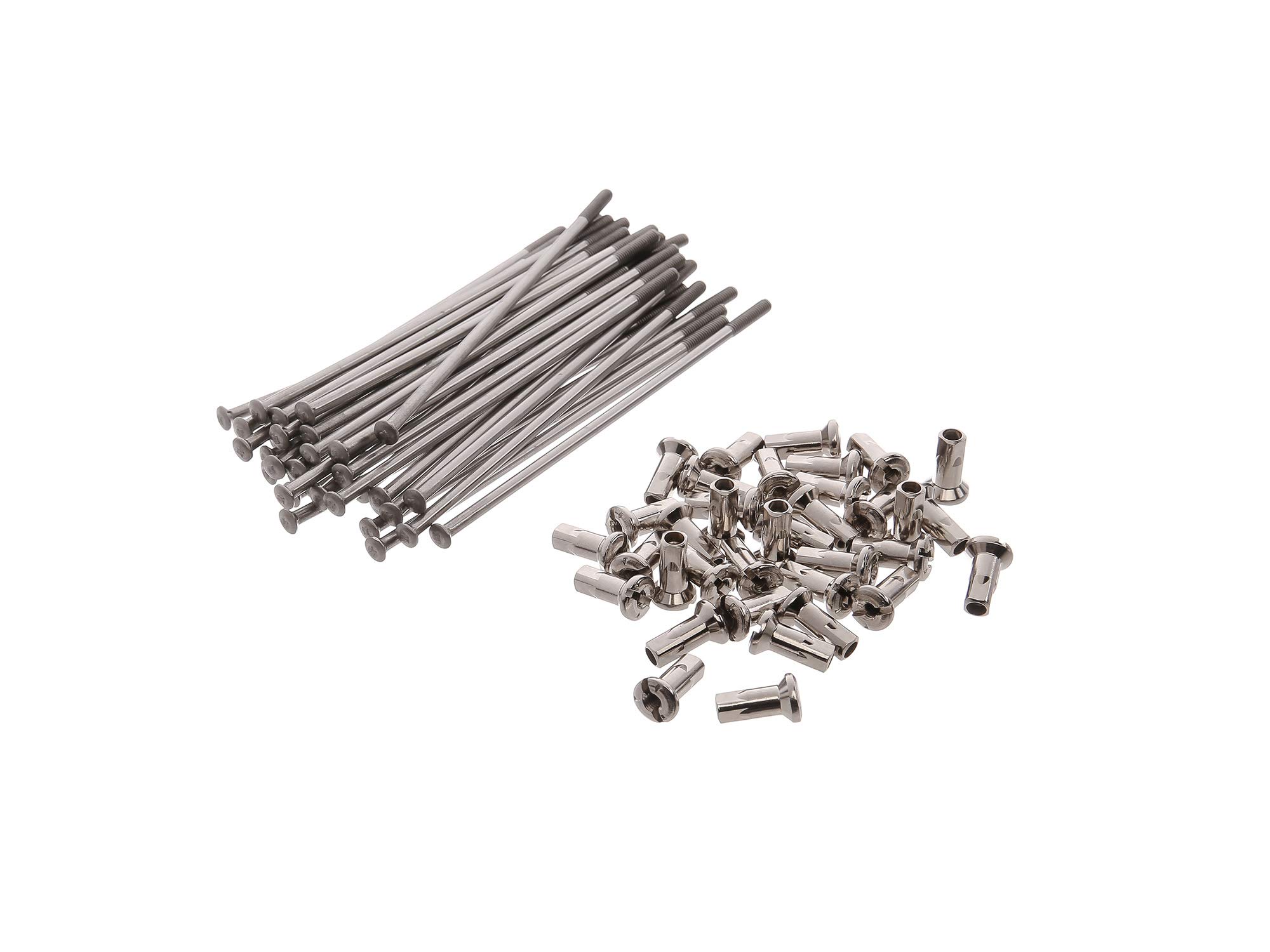 Zestaw szprychów z złączką – po 36 sztuk – szprychy M4 – 121 mm, stal nierdzewna, naturalna, prosta – np. do ETZ 125, 150