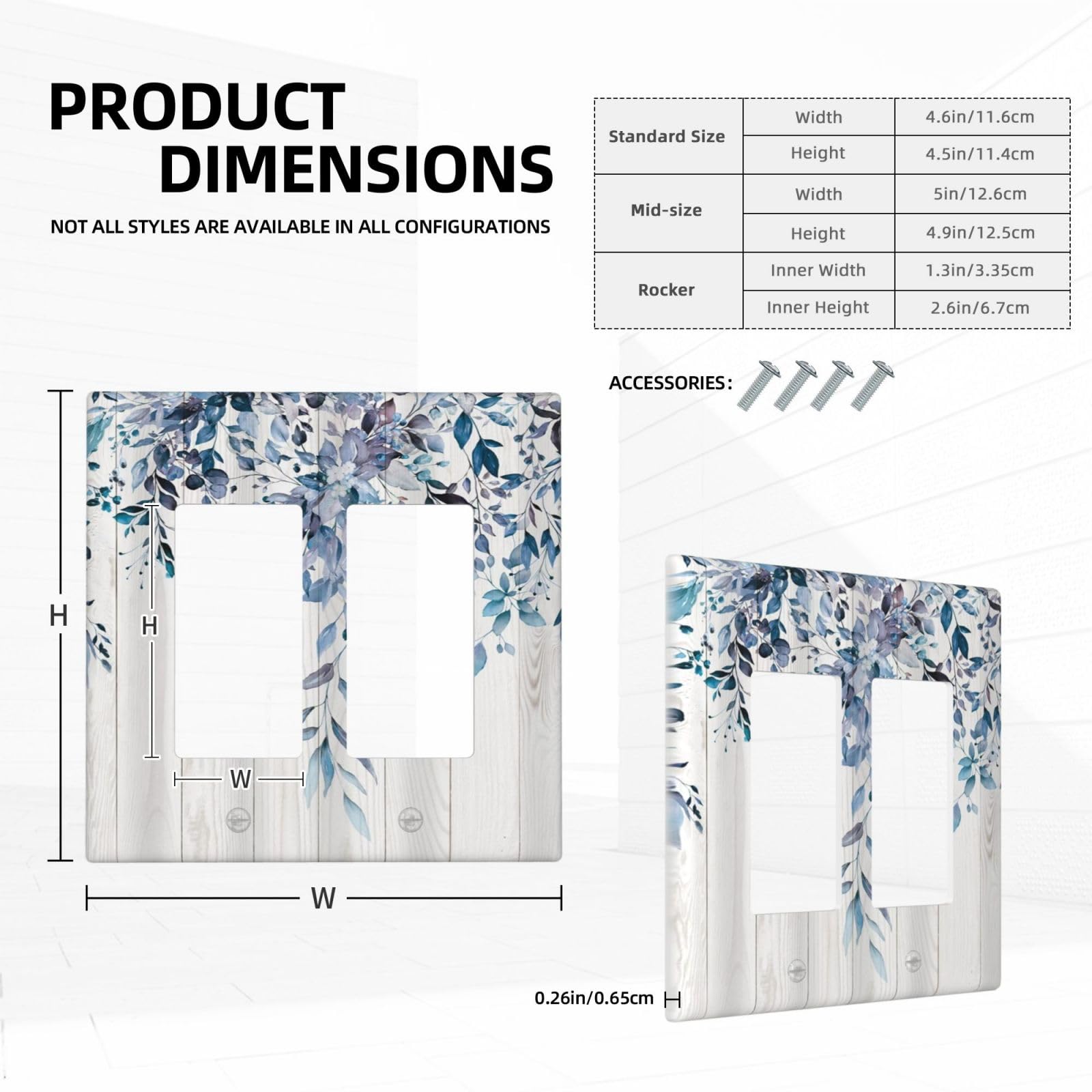 Ujkrvesj White & Gray Eucalyptus Leaf Light Switch Cover - 2 Gang Toggle Style, Decorative Wall Plate