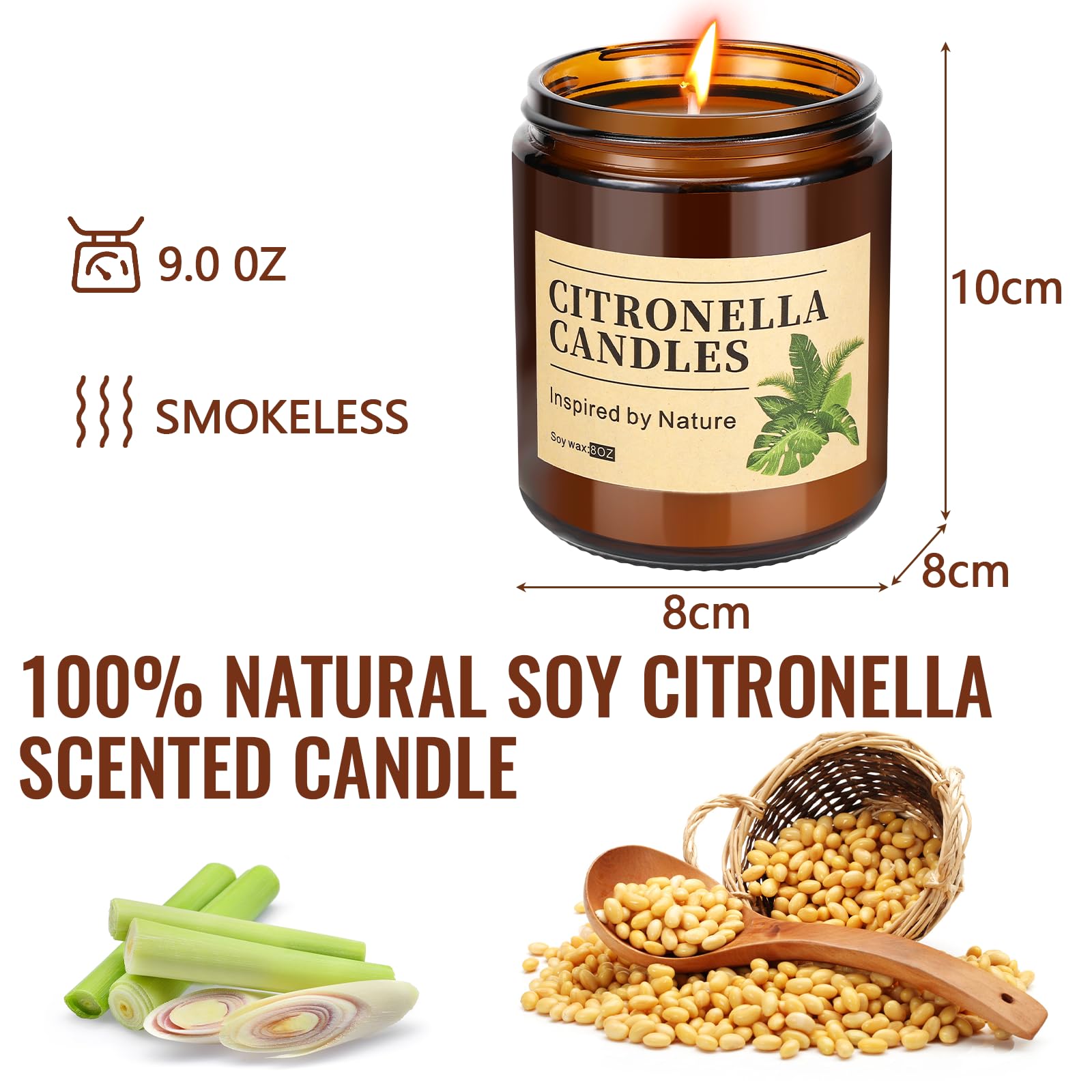 Auauraintt 3 pezzi Candela alla citronella da esterno grande,Candela alla | citronella in cera di soia naturale, durata di combustione 240 ore, per balcone, picnic, decorazione della tavola del patio