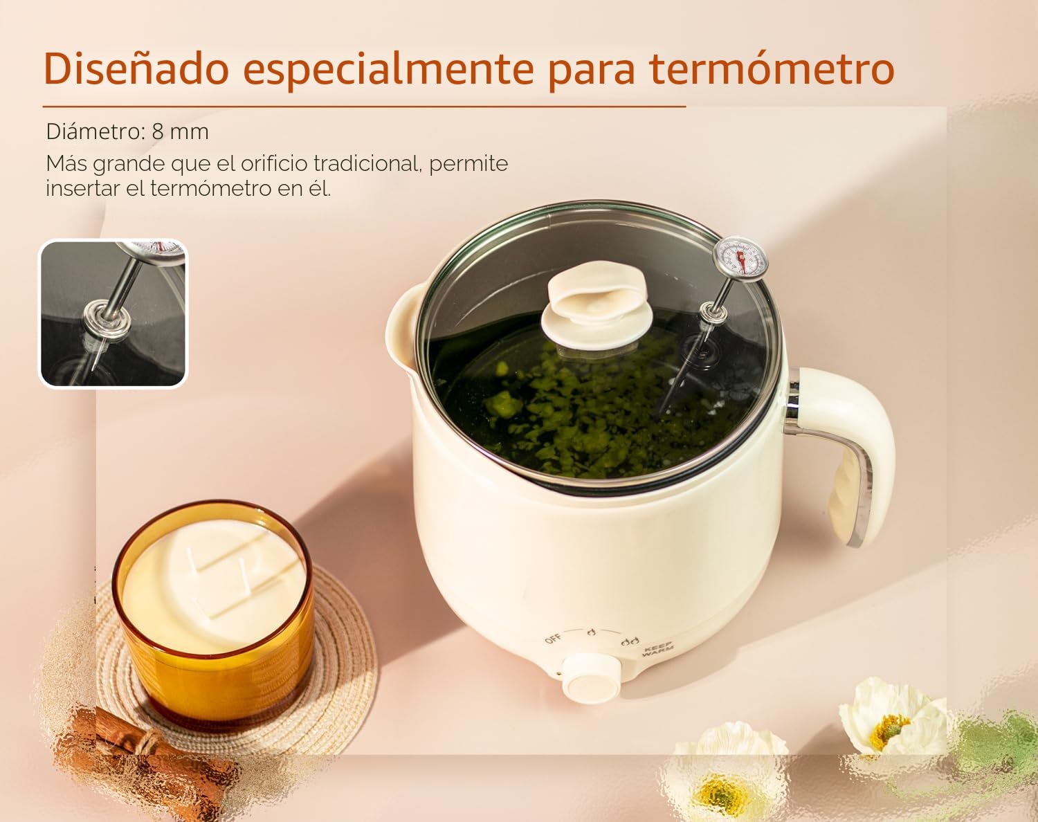 JULWHISPER Derretidor de cera para hacer velas, 1.8 L, con boquilla de vertido, kit de fabricación de velas para adultos incluido: mechas, calcomanías de mecha-Enchufe UE