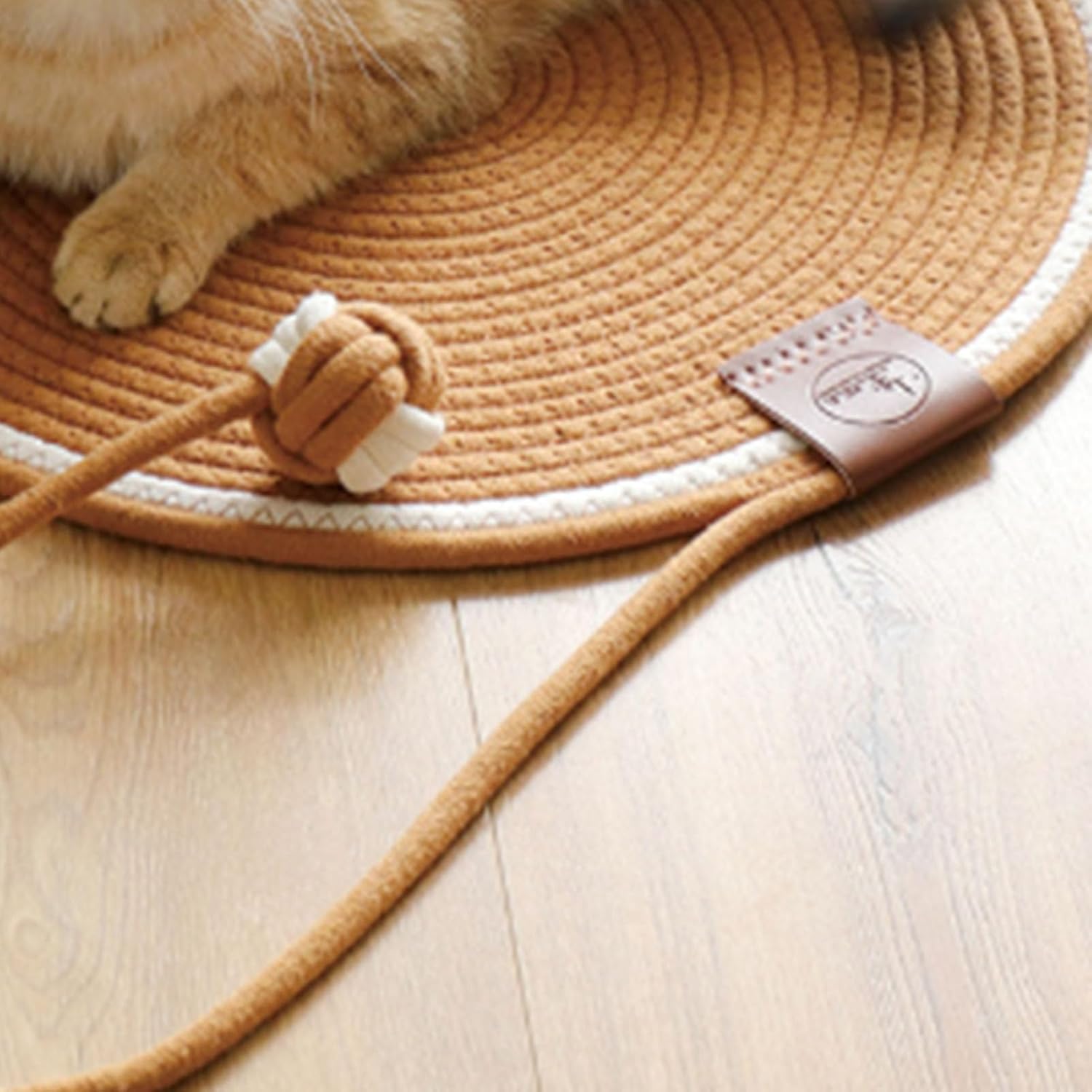 review HEEPDD Cotton Thread Cat Mat, Hand Woven Cartoon Cat Scratch Pad with Catnip Ball Comfortable Cotton Thread Mat Cat Claw Sharpening Pad for Cats Kittens (Coffee)