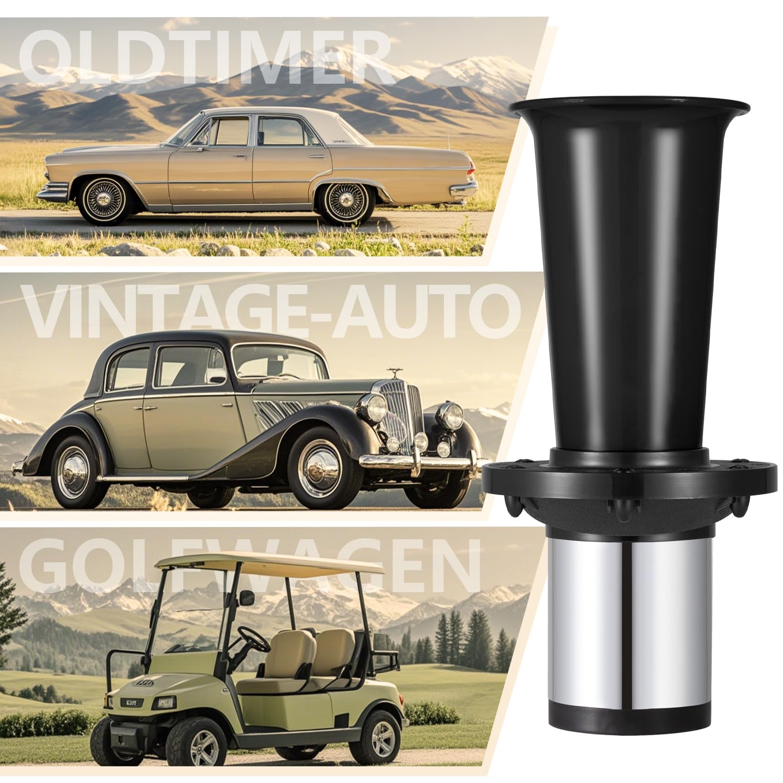 Ahooga Klaxon vintage 12 V FARBIN pour voiture camion rétro Kit chromé (noir avec bouton)