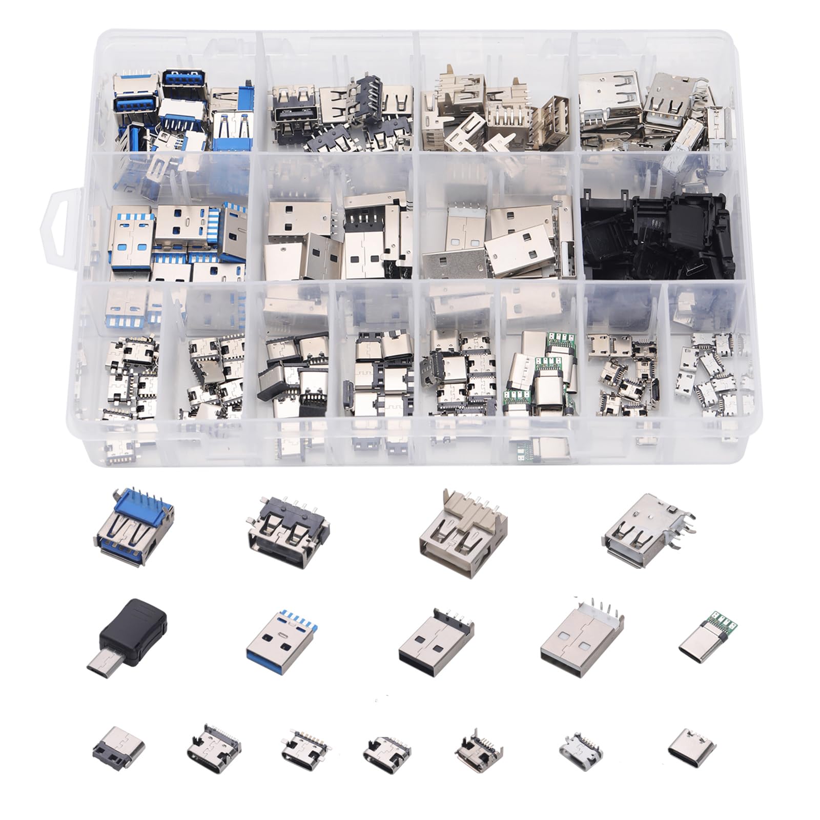 Teansic 180PCS USB Connector Assortment Kit, Male Female Sockets for Repair