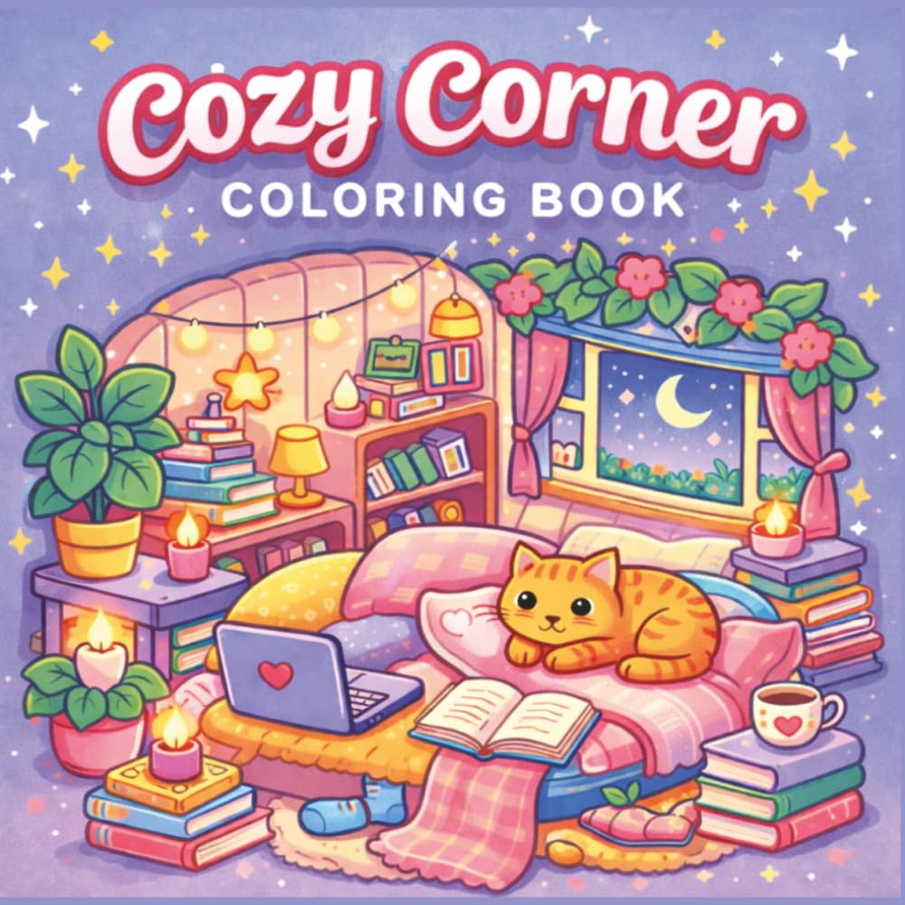 Cozy Corner Coloring Book: Cute Kawaii Animals in Cozy Scenes | Relaxing Stress Relief Coloring Pages for Teens & Adults (The Cozy Calm Coloring Collection)
