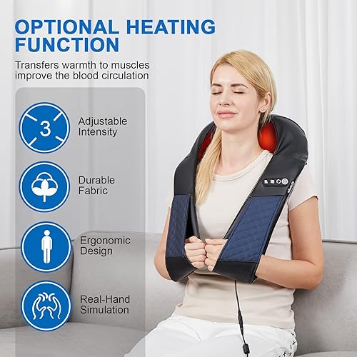 Miniatura 5 de Masajeador de cuello y hombros con calor Shiatsu almohada de masaje de espalda con tejido profundo 3D para pies, piernas, músculos corporales, uso