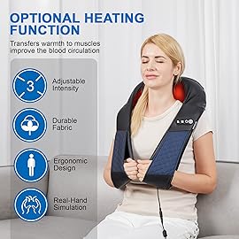 EAshuhe Neck and Shoulder Massager with Heat Shiatsu Back Massage Pillow with 3D Deep Tissue Kneading for Foot, Legs, Body Muscle Pain Relief, Use at Home, Office & Car