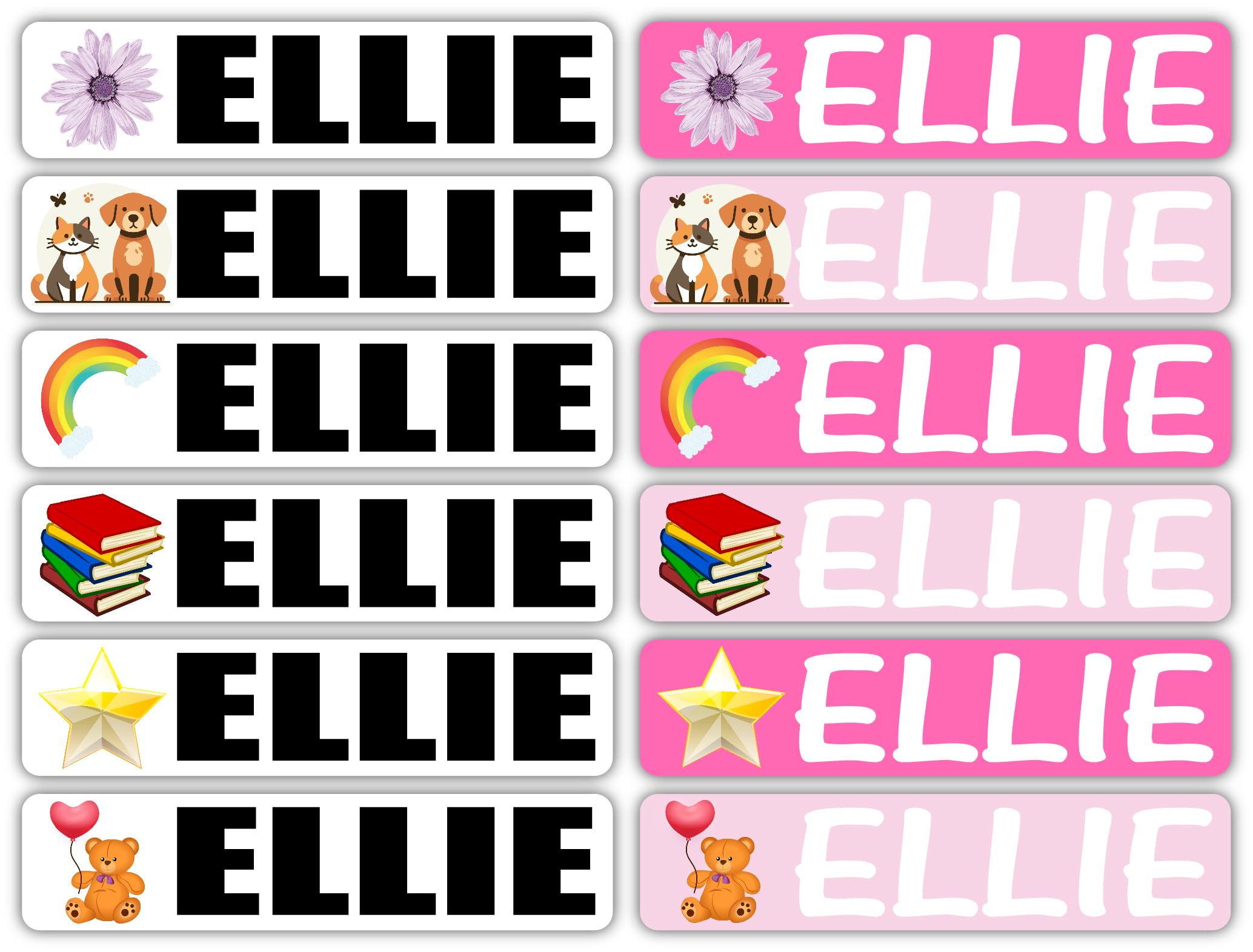 Name Labels for Kids - Ellie Design (12 Pack) 3.25" x.75 Each | Personalized Stickers for Personal Items, School or Daycare Supplies, Water Bottles,