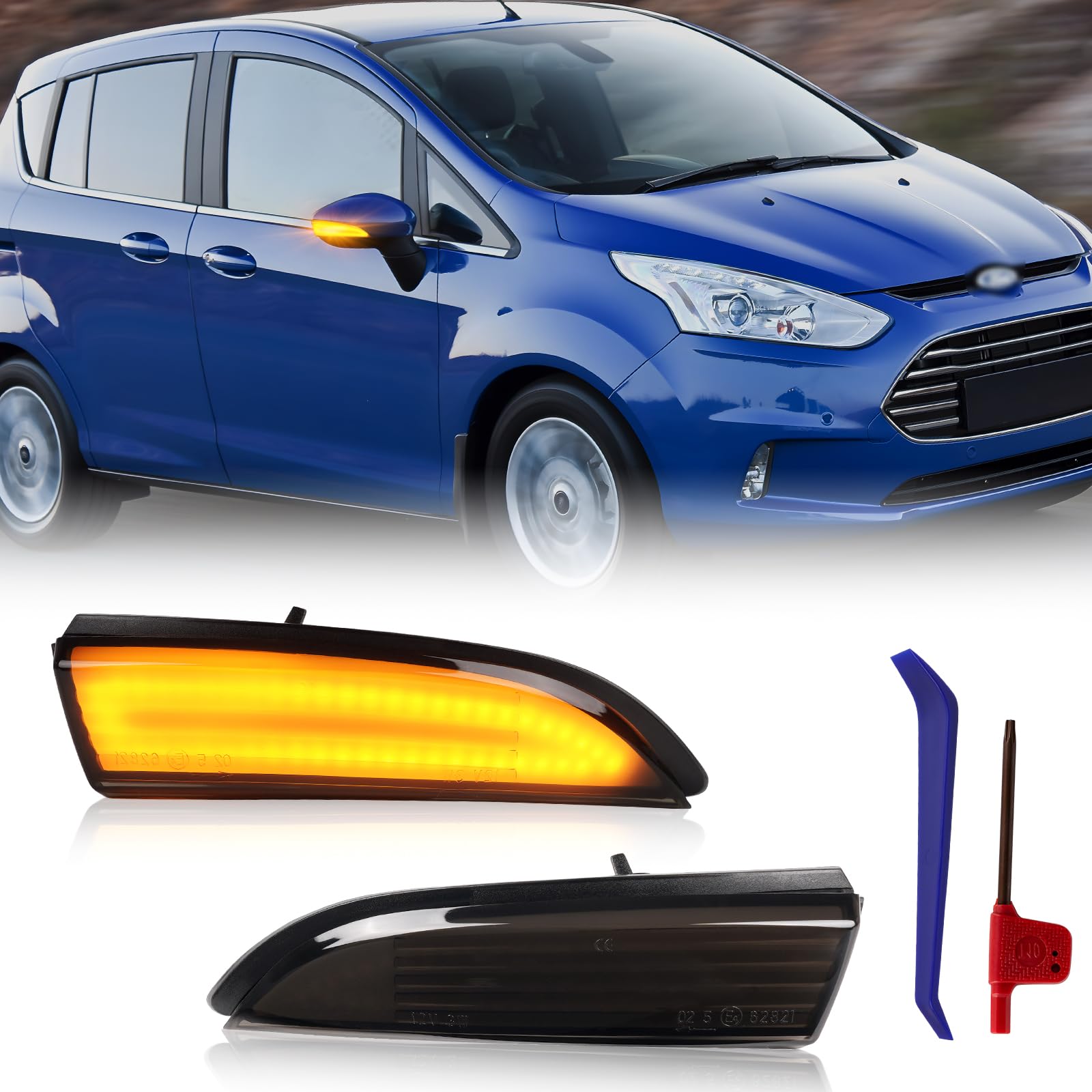 POPMOTORZ LED Spiegelblinker Blinker für Ford Fiesta Fiesta Mk7 B-Max mit Canbus Fehlerfrei 2835 SMD Schwarz, 2 Stück