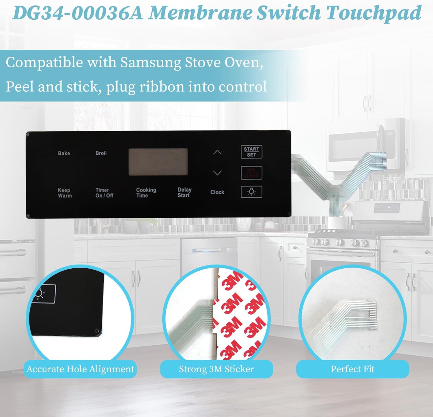 DG34-00036A Membrane Touchpad Control Panel - Perfect Replacement Compatible with Samsung Gas Ranges & Ovens, Compatible with NX58K3310SB/AA, NX58K3310SS/AA & Replaces AP6244840 PS12086104 EAP12086104