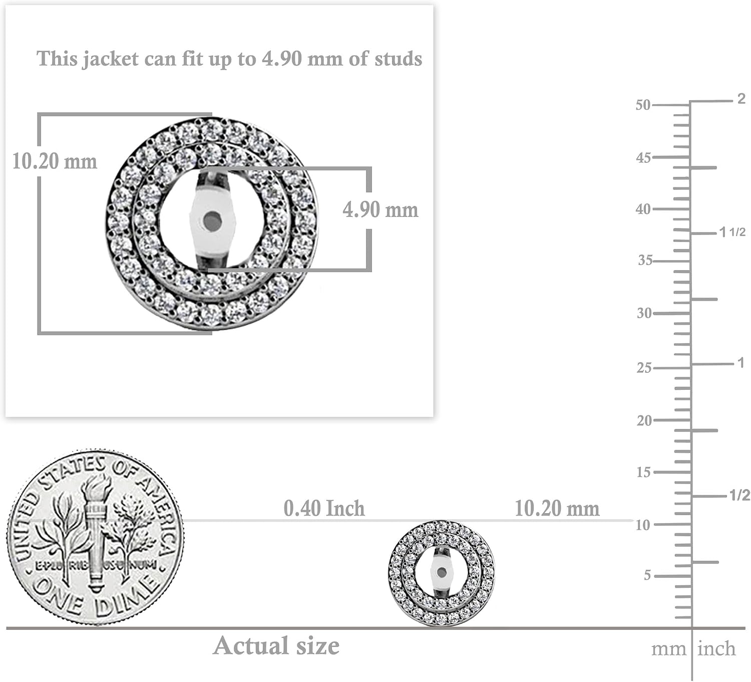 Dazzlingrock Collection 18K Round Double Row Removable Jackets for Stud Earrings, Solid White Gold