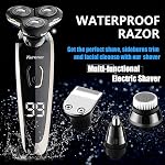 kurener Electric Razor for Men Shaver Rechargeable 100% Waterproof Rotary for Shaving with Nose Trimmer Sideburns Trimmer Face Cleaning Brush, Black, KR1260