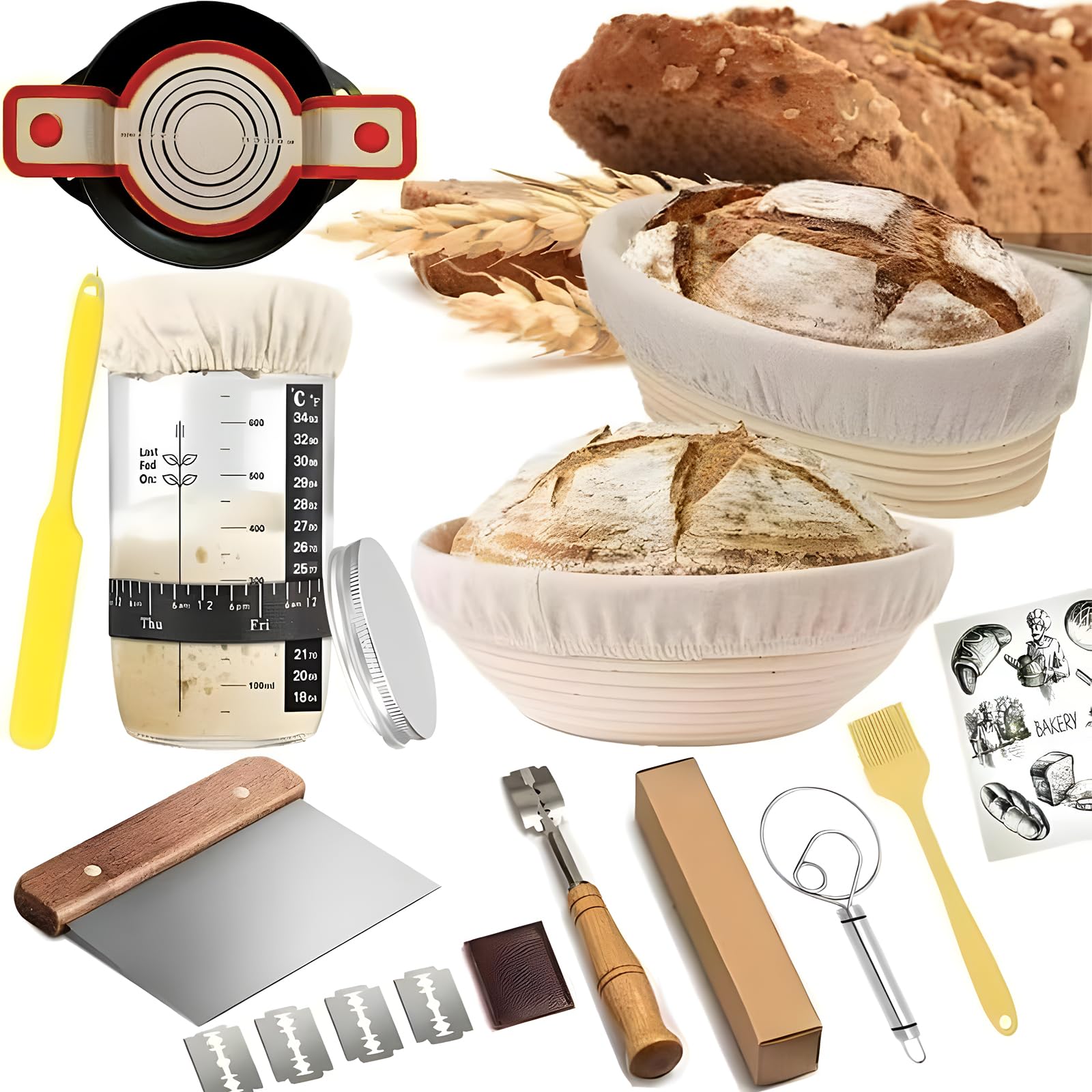 Panier à pain de fermentation : lot de 2 bannetons rous pour levain